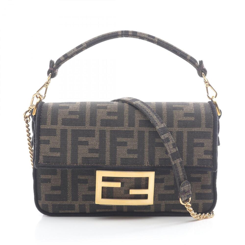 Fendi Baguette Handbag Canvas Brown Black